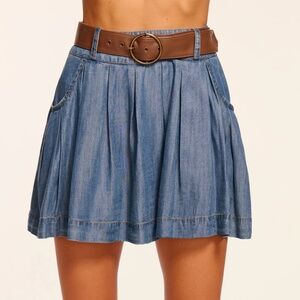 NWOT Ramy Brook Owen Chambray Pleated Mini Skirt- XXS